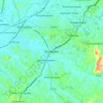 Miriswatte topographic map, elevation, terrain