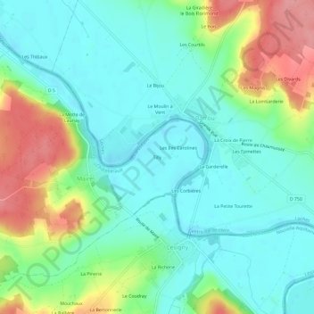 Tilly topographic map, elevation, terrain
