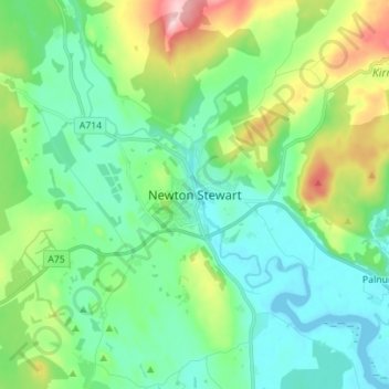 Newton Stewart topographic map, elevation, terrain