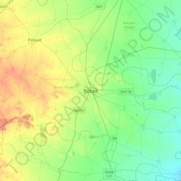 Botad topographic map, elevation, terrain