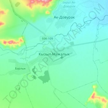 Кызыл-Мажалык topographic map, elevation, terrain