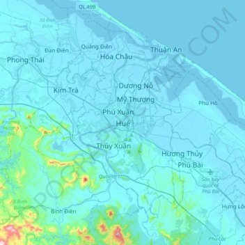 Huế topographic map, elevation, terrain