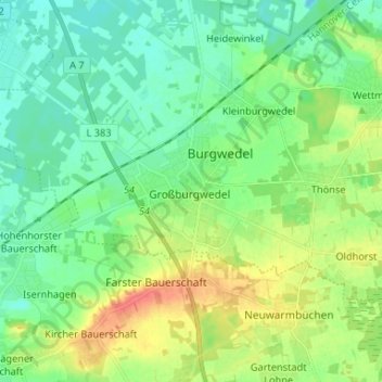 Großburgwedel topographic map, elevation, terrain