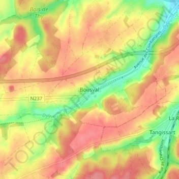 Bousval topographic map, elevation, terrain