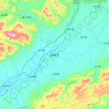 南雄市 topographic map, elevation, terrain