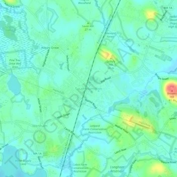 South Hamilton topographic map, elevation, terrain