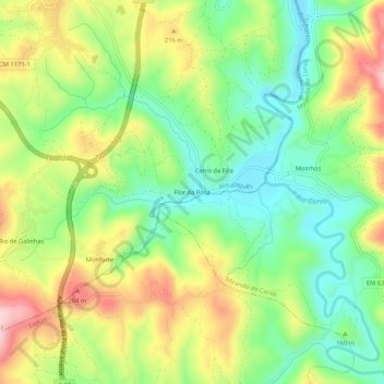 Flor da Rosa topographic map, elevation, terrain