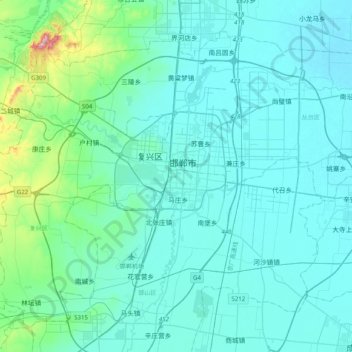 邯山区 topographic map, elevation, terrain