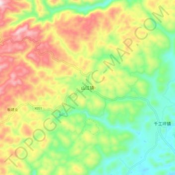 山江镇 topographic map, elevation, terrain
