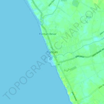 Pontian topographic map, elevation, terrain