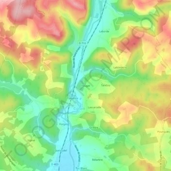 Pouget topographic map, elevation, terrain