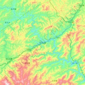 剑河 topographic map, elevation, terrain