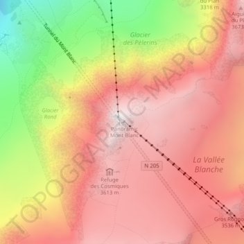 Aiguille du Midi topographic map, elevation, terrain