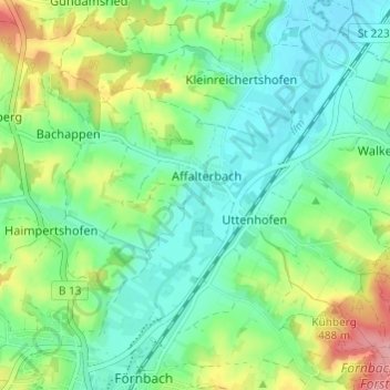 Siebeneichmühle topographic map, elevation, terrain
