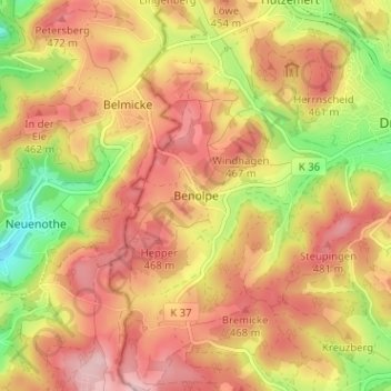 Benolpe topographic map, elevation, terrain
