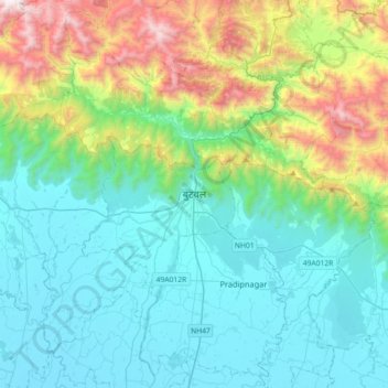 Butwal topographic map, elevation, terrain