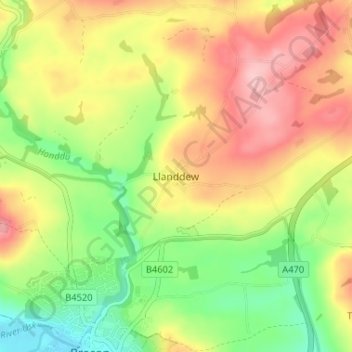 Llanddew topographic map, elevation, terrain