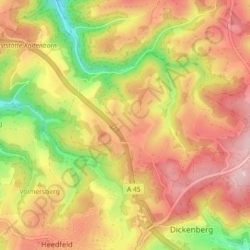 Winkeln topographic map, elevation, terrain