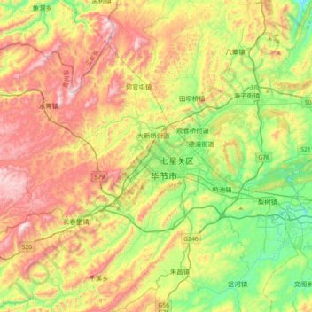 毕节市 topographic map, elevation, terrain