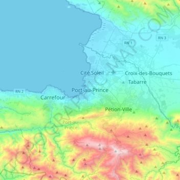Port-au-Prince topographic map, elevation, terrain