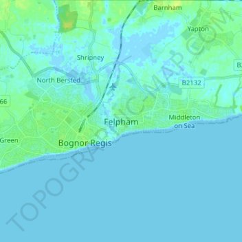 Felpham topographic map, elevation, terrain