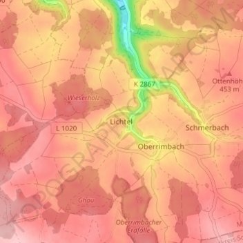 Lichtel topographic map, elevation, terrain