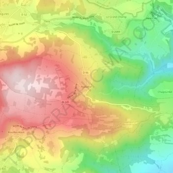 Nadaillat topographic map, elevation, terrain