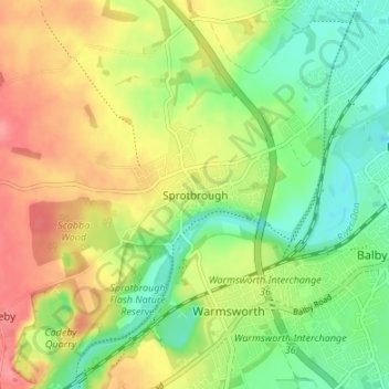Sprotbrough topographic map, elevation, terrain