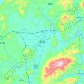 建宁县 topographic map, elevation, terrain