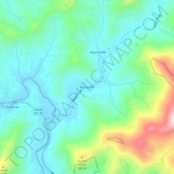 Berry Mill topographic map, elevation, terrain