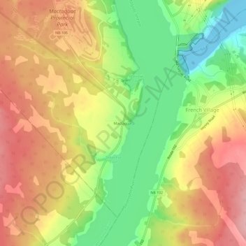 Mactaquac topographic map, elevation, terrain