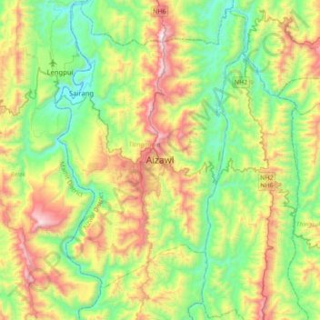 Aizawl topographic map, elevation, terrain