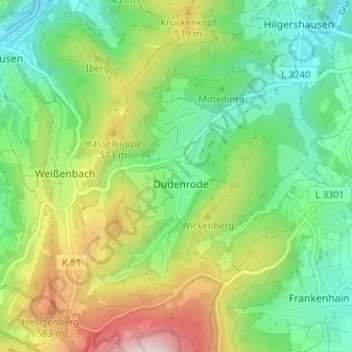 Dudenrode topographic map, elevation, terrain