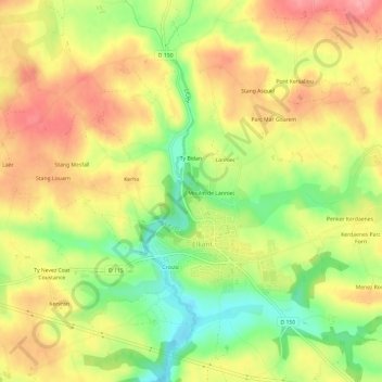Chalonic topographic map, elevation, terrain