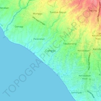 Canggu topographic map, elevation, terrain