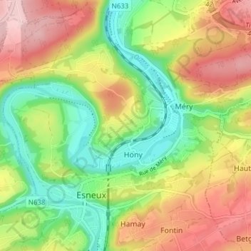 Hony Midi topographic map, elevation, terrain