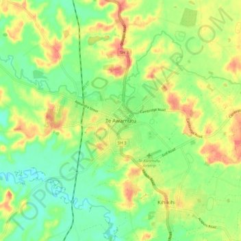 Te Awamutu topographic map, elevation, terrain