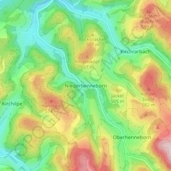 Niederhenneborn topographic map, elevation, terrain