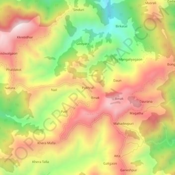 Pokhral topographic map, elevation, terrain
