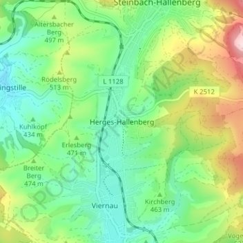 Herges-Hallenberg topographic map, elevation, terrain