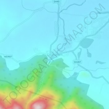 Courtallam topographic map, elevation, terrain