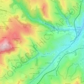 Les Flaches topographic map, elevation, terrain