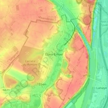 Ében-Émael topographic map, elevation, terrain