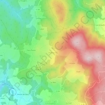 Chabreyras topographic map, elevation, terrain