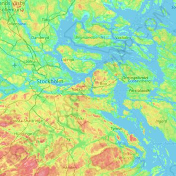 Nacka kommun topographic map, elevation, terrain