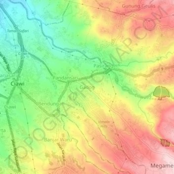Gadog topographic map, elevation, terrain
