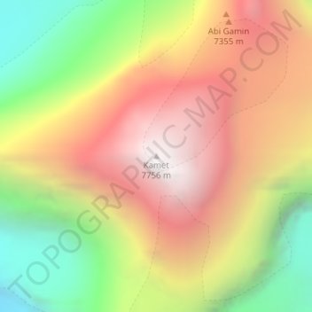 Kamet topographic map, elevation, terrain