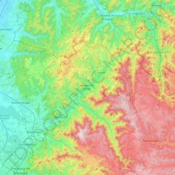 Winden im Elztal topographic map, elevation, terrain
