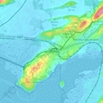 Minffordd topographic map, elevation, terrain