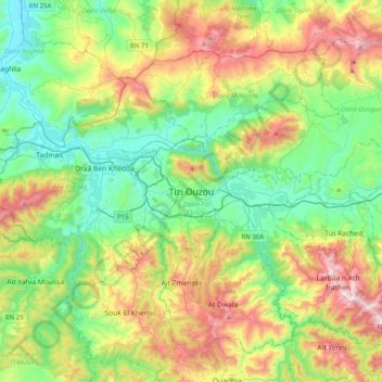 Tizi Ouzou topographic map, elevation, terrain